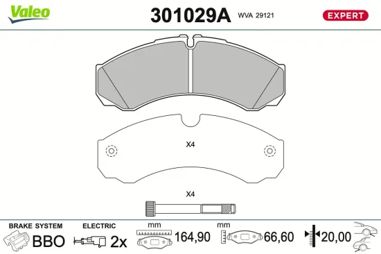 Bremsbelagsatz, Scheibenbremse Vorderachse Hinterachse VALEO 301029A Bild Bremsbelagsatz, Scheibenbremse Vorderachse Hinterachse VALEO 301029A