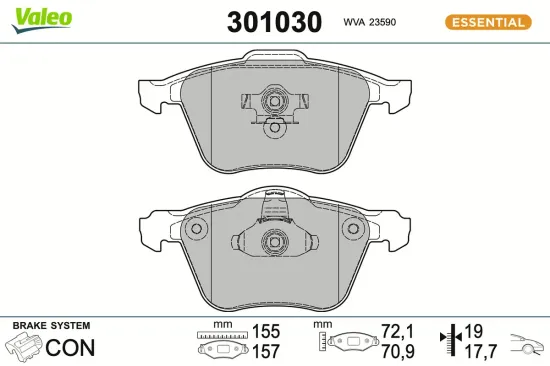 Bremsbelagsatz, Scheibenbremse Vorderachse VALEO 301030 Bild Bremsbelagsatz, Scheibenbremse Vorderachse VALEO 301030