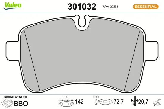Bremsbelagsatz, Scheibenbremse Hinterachse VALEO 301032 Bild Bremsbelagsatz, Scheibenbremse Hinterachse VALEO 301032