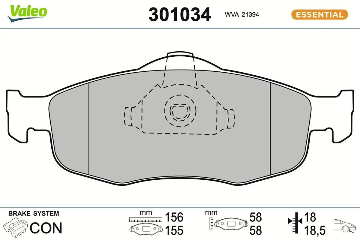 Bremsbelagsatz, Scheibenbremse Vorderachse VALEO 301034