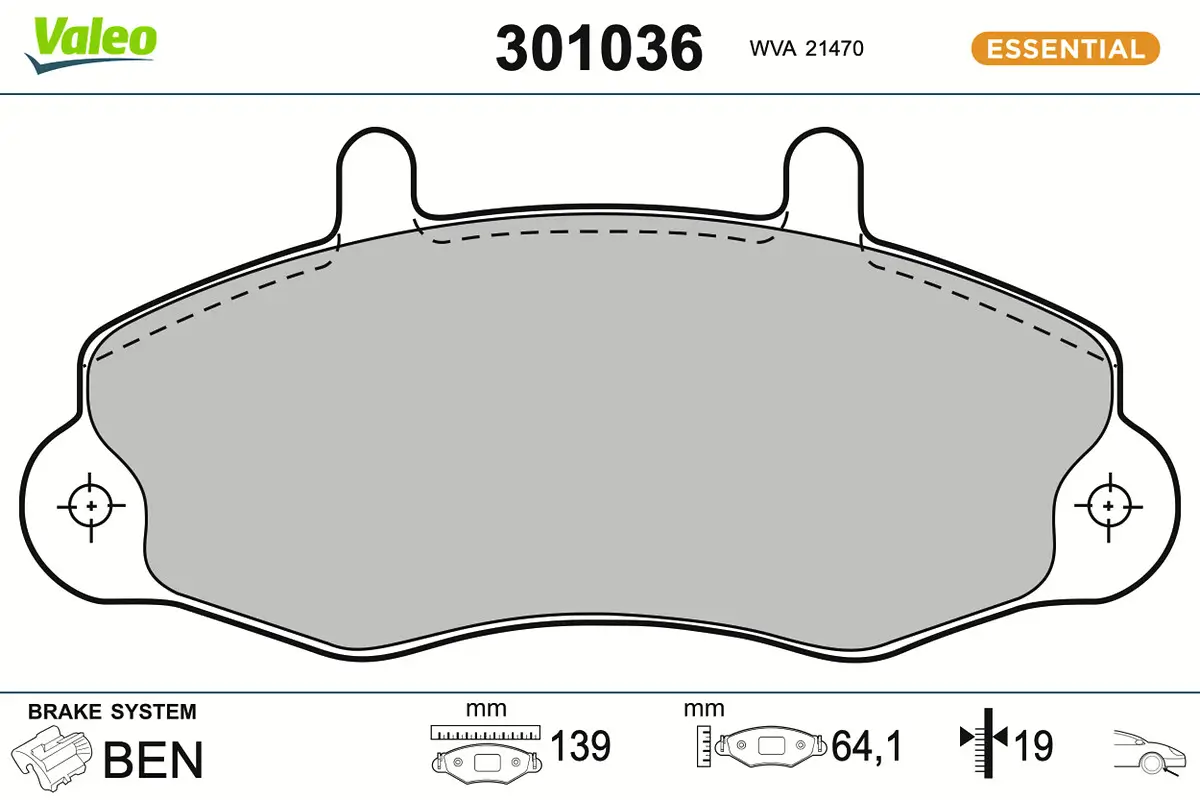 Bremsbelagsatz, Scheibenbremse Vorderachse VALEO 301036
