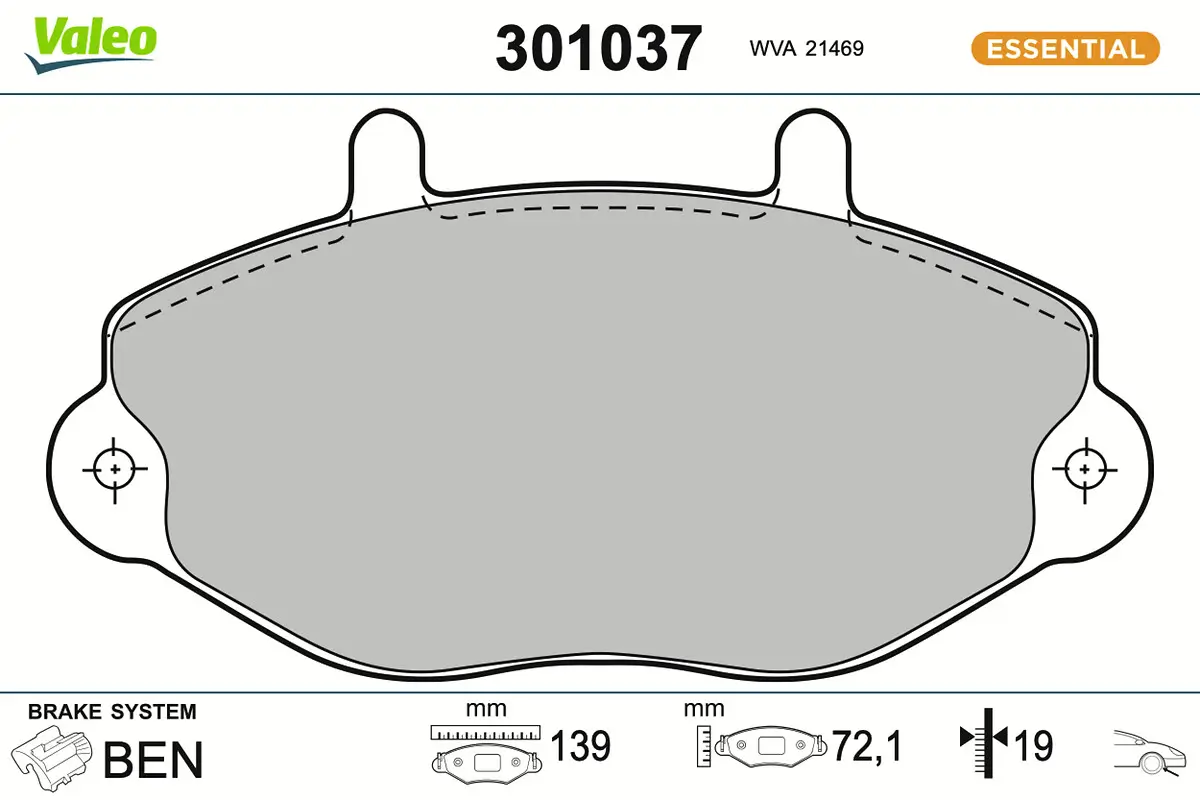 Bremsbelagsatz, Scheibenbremse Vorderachse VALEO 301037