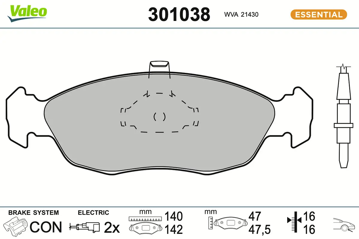 Bremsbelagsatz, Scheibenbremse Vorderachse VALEO 301038