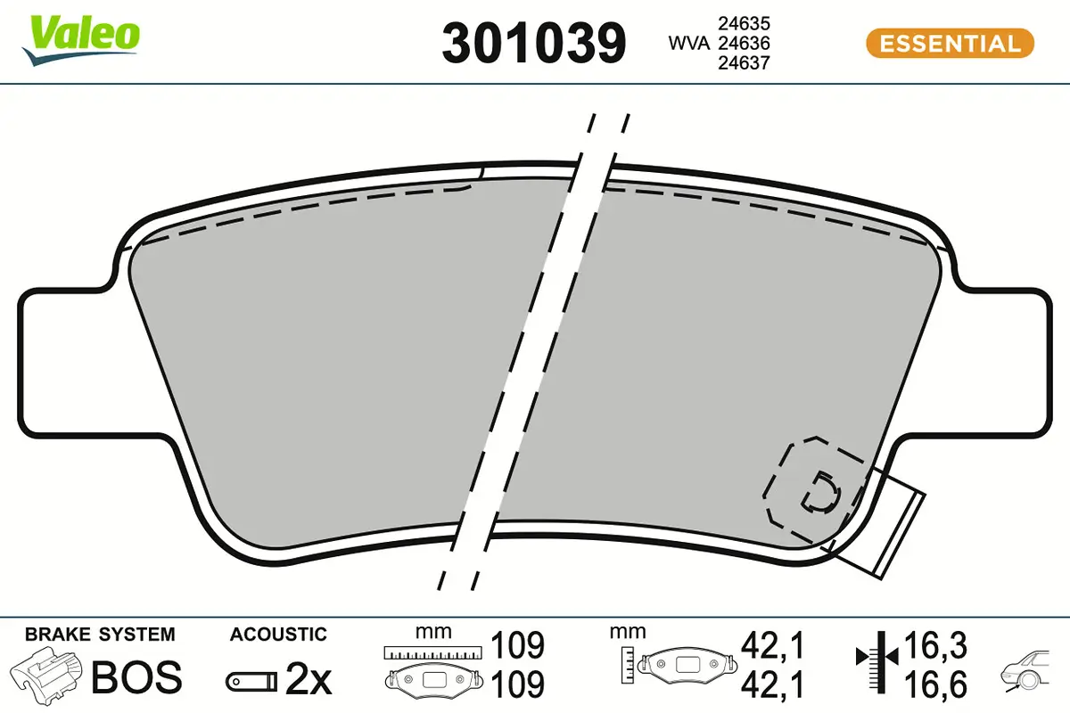 Bremsbelagsatz, Scheibenbremse Hinterachse VALEO 301039