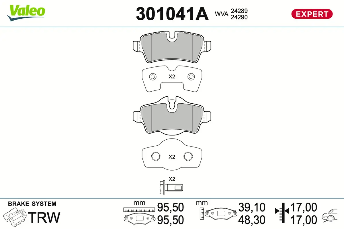 Bremsbelagsatz, Scheibenbremse Hinterachse VALEO 301041A