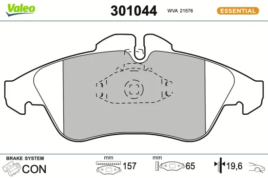 Bremsbelagsatz, Scheibenbremse Vorderachse VALEO 301044 Bild Bremsbelagsatz, Scheibenbremse Vorderachse VALEO 301044