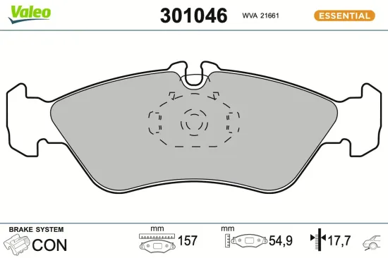 Bremsbelagsatz, Scheibenbremse Hinterachse VALEO 301046 Bild Bremsbelagsatz, Scheibenbremse Hinterachse VALEO 301046