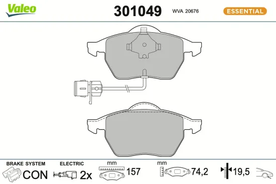 Bremsbelagsatz, Scheibenbremse Vorderachse VALEO 301049 Bild Bremsbelagsatz, Scheibenbremse Vorderachse VALEO 301049