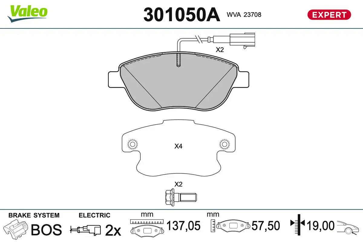 Bremsbelagsatz, Scheibenbremse Vorderachse VALEO 301050A