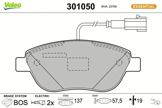 Bremsbelagsatz, Scheibenbremse Vorderachse VALEO 301050 Bild Bremsbelagsatz, Scheibenbremse Vorderachse VALEO 301050