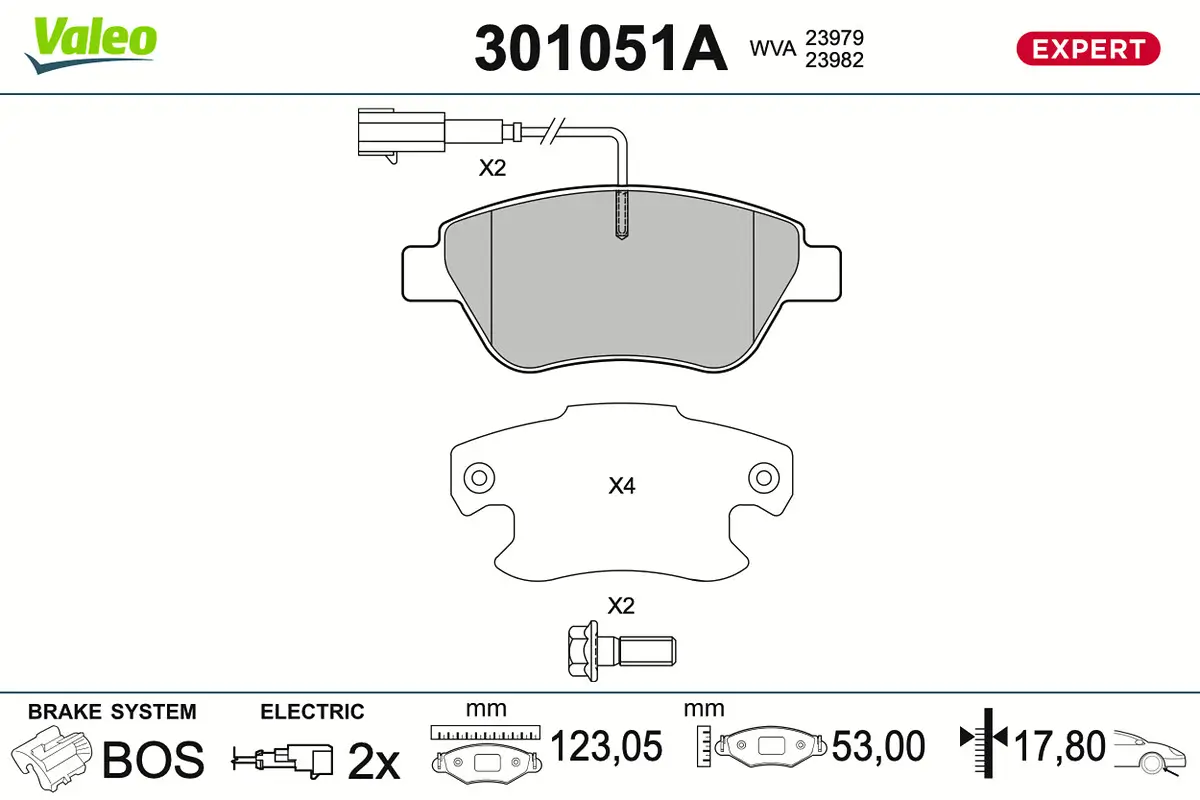 Bremsbelagsatz, Scheibenbremse Vorderachse VALEO 301051A