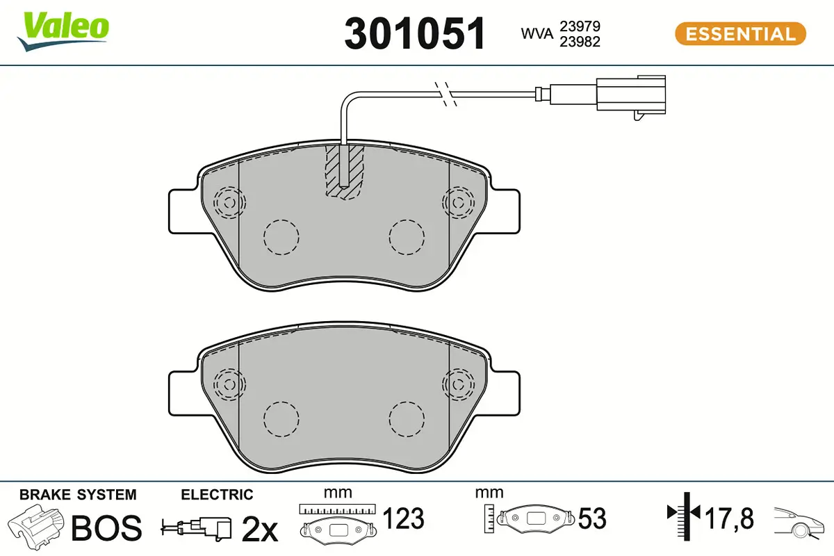 Bremsbelagsatz, Scheibenbremse Vorderachse VALEO 301051
