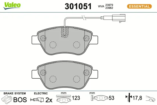 Bremsbelagsatz, Scheibenbremse Vorderachse VALEO 301051 Bild Bremsbelagsatz, Scheibenbremse Vorderachse VALEO 301051