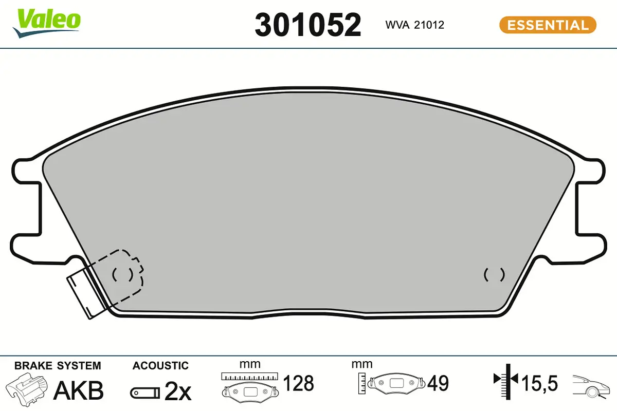 Bremsbelagsatz, Scheibenbremse Vorderachse VALEO 301052