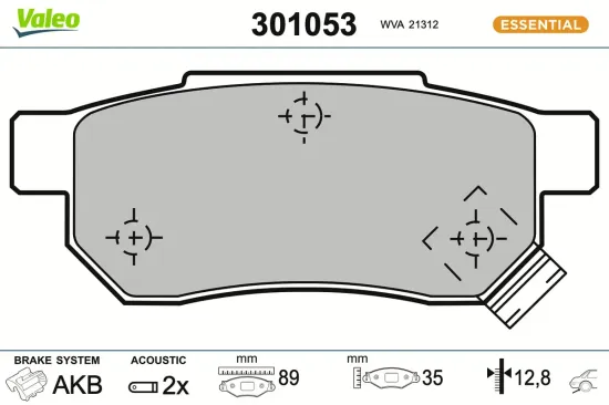 Bremsbelagsatz, Scheibenbremse Hinterachse VALEO 301053 Bild Bremsbelagsatz, Scheibenbremse Hinterachse VALEO 301053