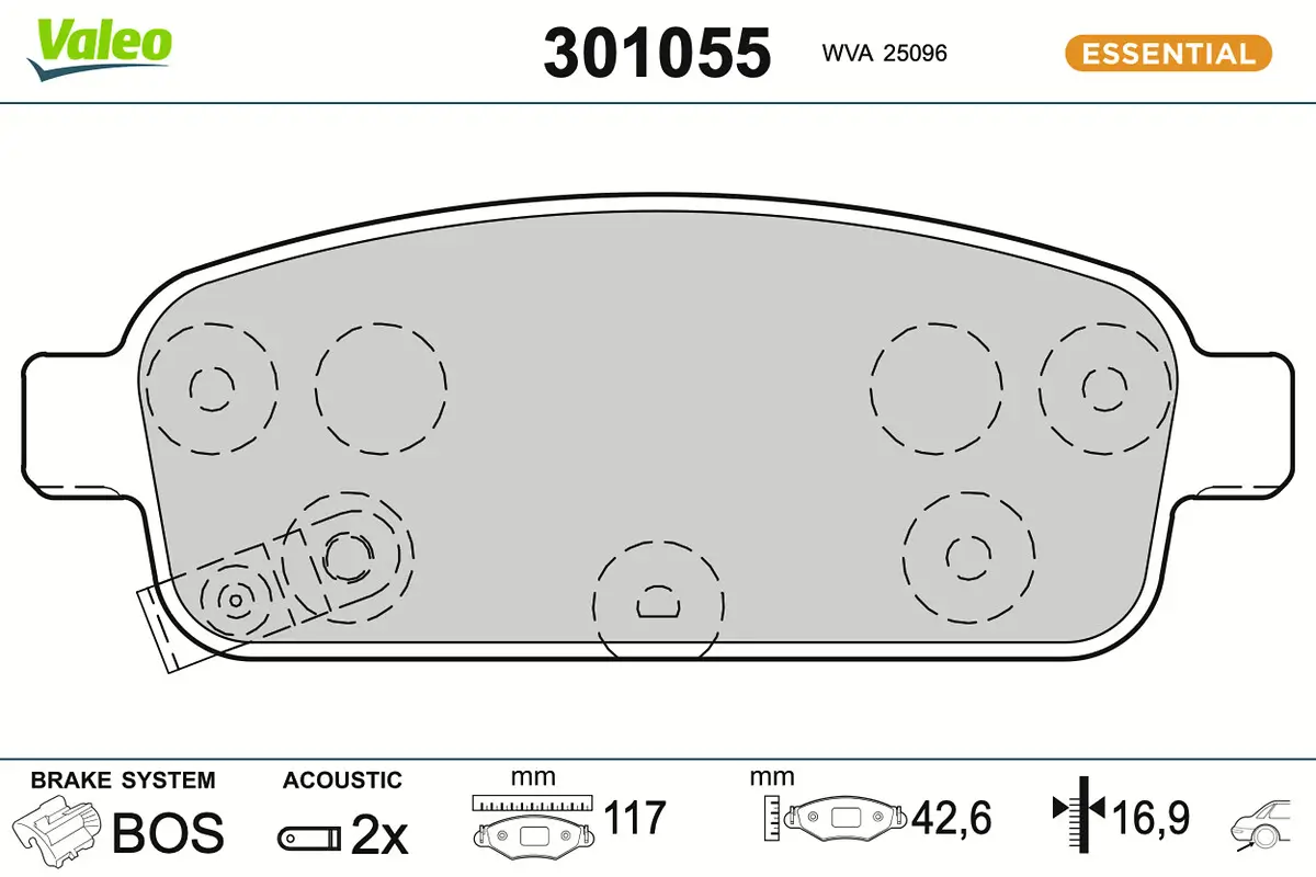Bremsbelagsatz, Scheibenbremse Hinterachse VALEO 301055
