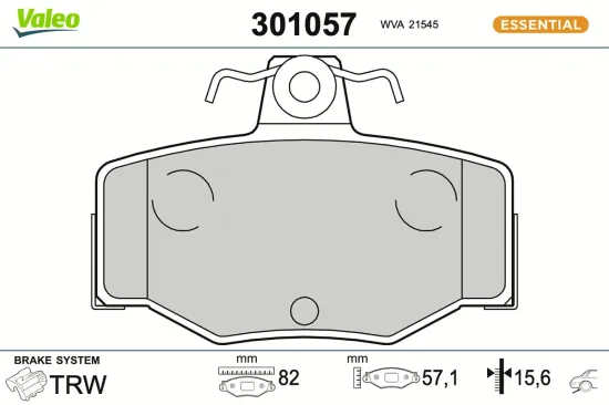 Bremsbelagsatz, Scheibenbremse Hinterachse VALEO 301057 Bild Bremsbelagsatz, Scheibenbremse Hinterachse VALEO 301057