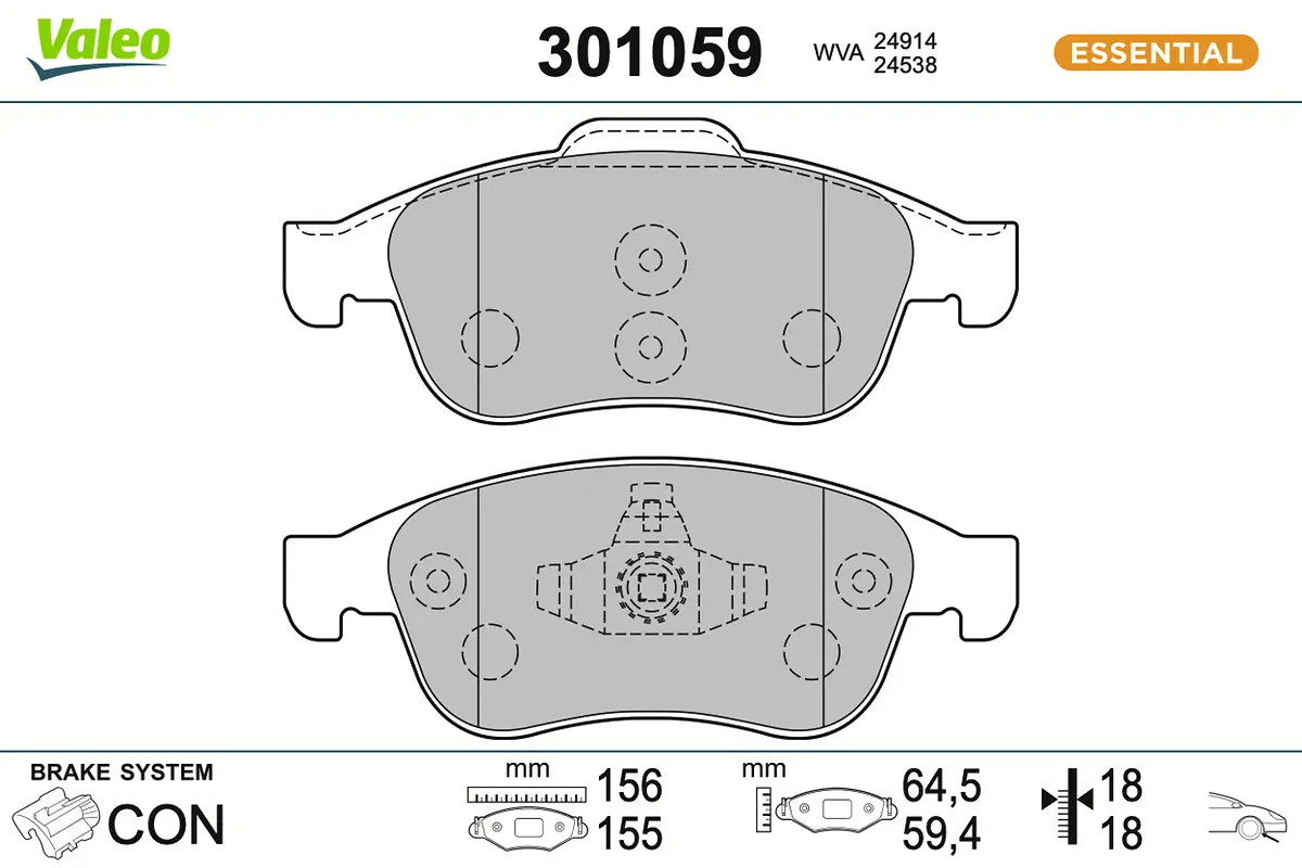 Bremsbelagsatz, Scheibenbremse Vorderachse VALEO 301059