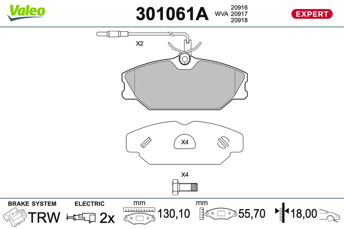 Bremsbelagsatz, Scheibenbremse Vorderachse VALEO 301061A
