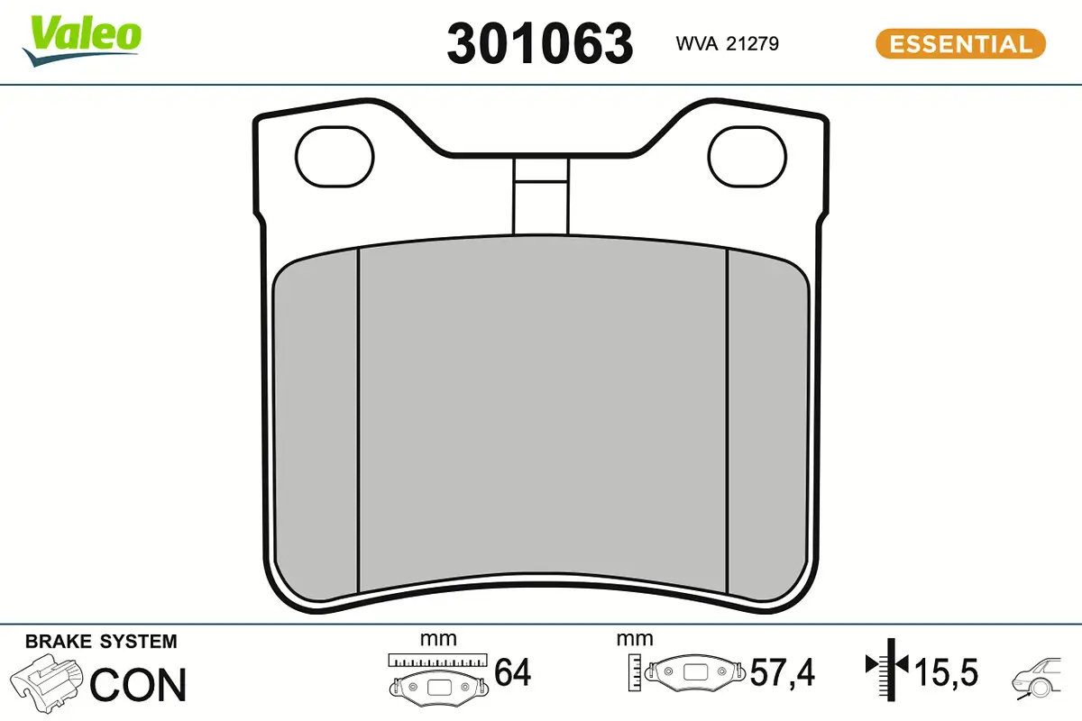 Bremsbelagsatz, Scheibenbremse Hinterachse VALEO 301063