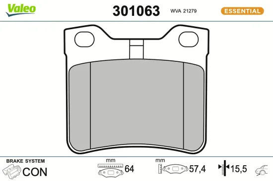 Bremsbelagsatz, Scheibenbremse Hinterachse VALEO 301063 Bild Bremsbelagsatz, Scheibenbremse Hinterachse VALEO 301063