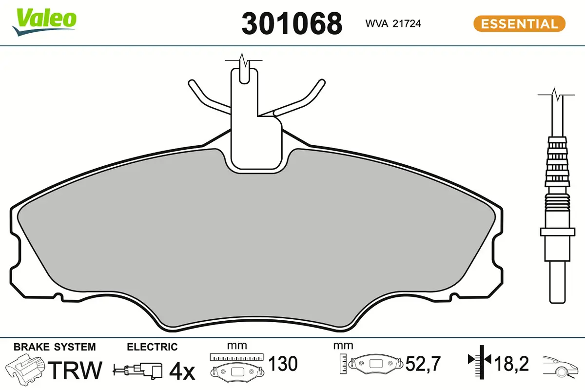 Bremsbelagsatz, Scheibenbremse Vorderachse VALEO 301068