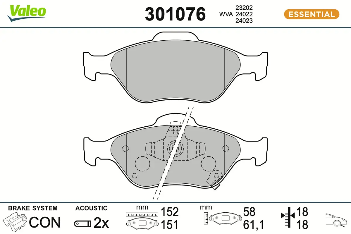 Bremsbelagsatz, Scheibenbremse Vorderachse VALEO 301076
