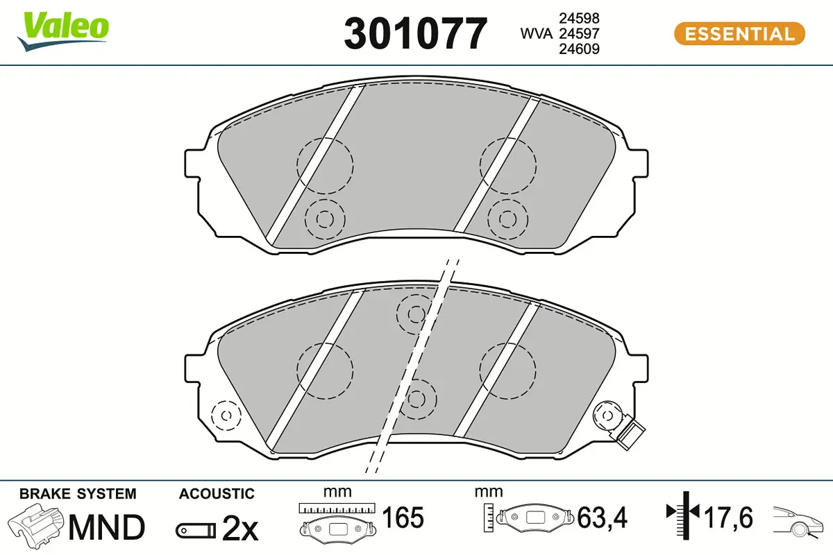 Bremsbelagsatz, Scheibenbremse Vorderachse VALEO 301077