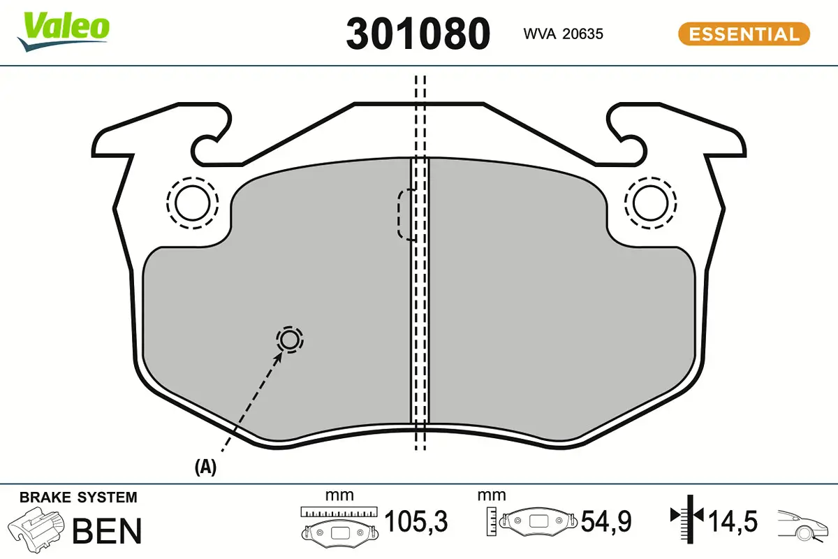 Bremsbelagsatz, Scheibenbremse Vorderachse VALEO 301080