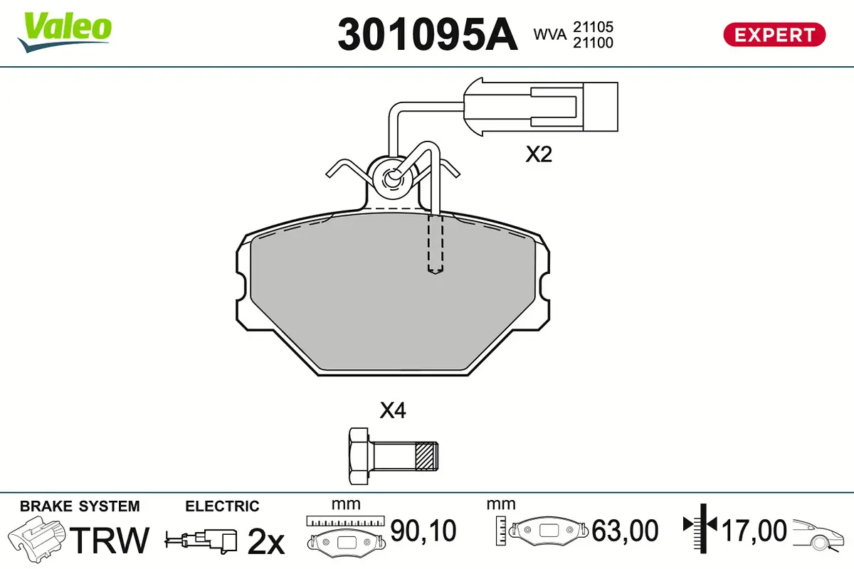 Bremsbelagsatz, Scheibenbremse Vorderachse VALEO 301095A