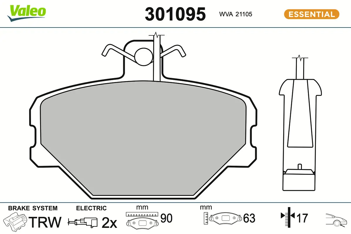 Bremsbelagsatz, Scheibenbremse Vorderachse VALEO 301095