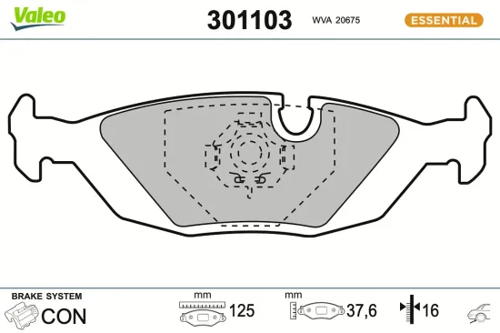 Bremsbelagsatz, Scheibenbremse Hinterachse VALEO 301103 Bild Bremsbelagsatz, Scheibenbremse Hinterachse VALEO 301103