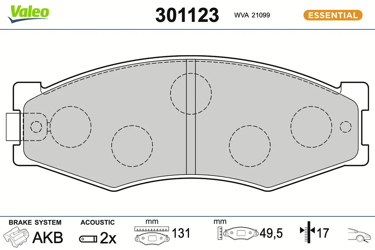 Bremsbelagsatz, Scheibenbremse Vorderachse VALEO 301123