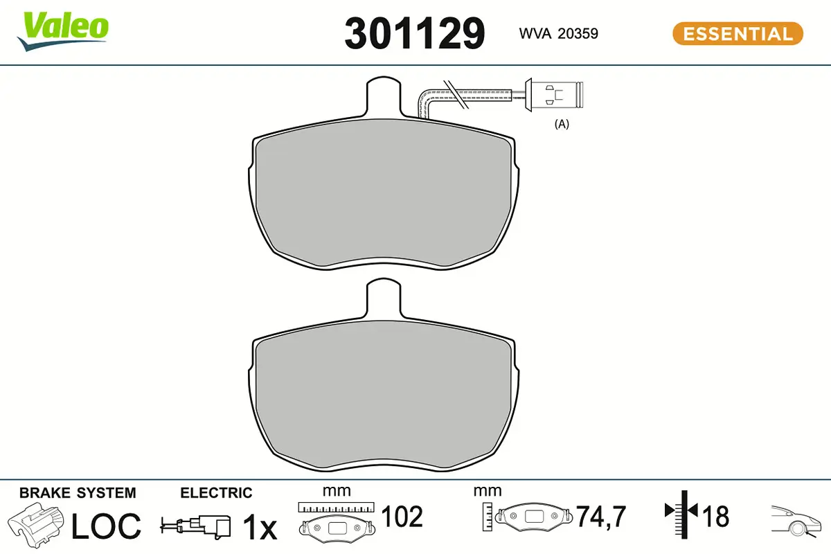 Bremsbelagsatz, Scheibenbremse Vorderachse VALEO 301129
