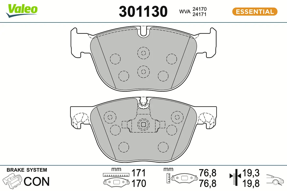Bremsbelagsatz, Scheibenbremse Vorderachse VALEO 301130