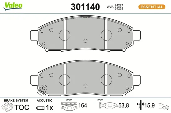 Bremsbelagsatz, Scheibenbremse Vorderachse VALEO 301140 Bild Bremsbelagsatz, Scheibenbremse Vorderachse VALEO 301140