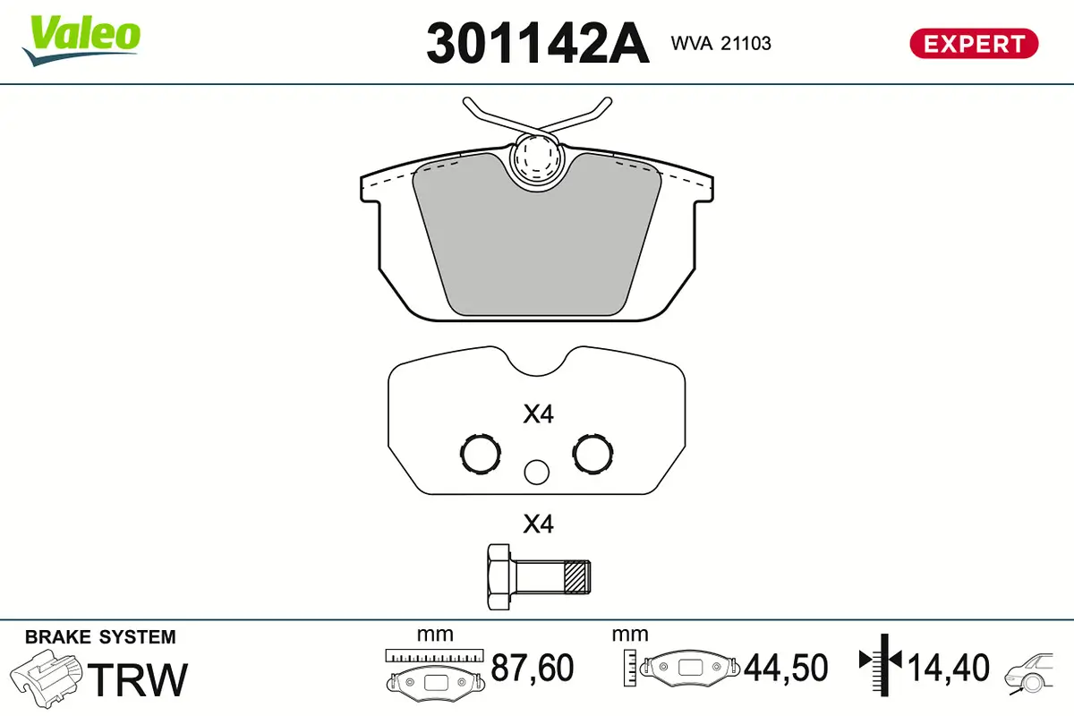 Bremsbelagsatz, Scheibenbremse Hinterachse VALEO 301142A