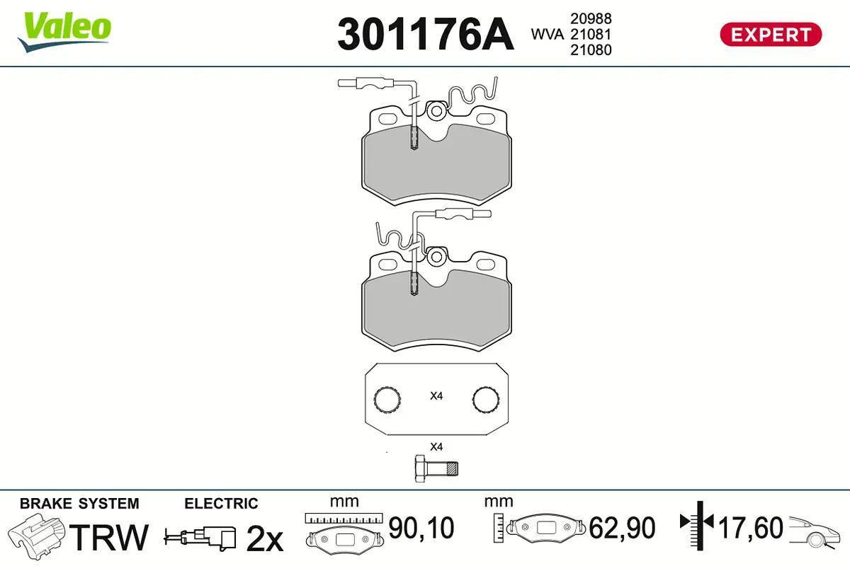 Bremsbelagsatz, Scheibenbremse Vorderachse VALEO 301176A