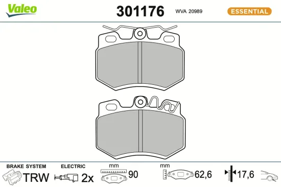 Bremsbelagsatz, Scheibenbremse Vorderachse VALEO 301176 Bild Bremsbelagsatz, Scheibenbremse Vorderachse VALEO 301176