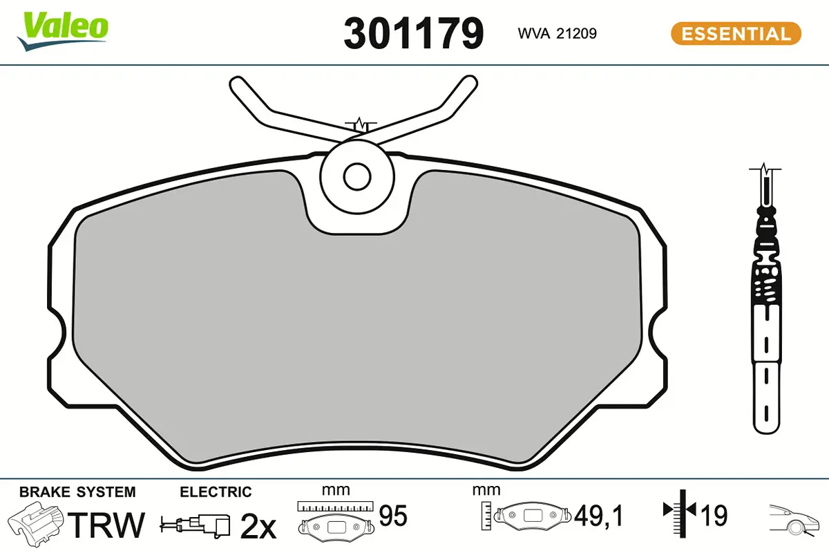 Bremsbelagsatz, Scheibenbremse Vorderachse VALEO 301179