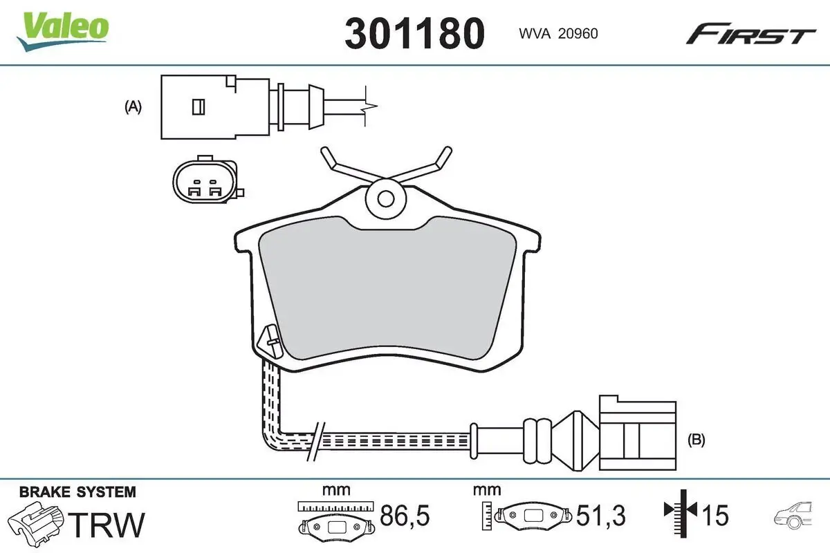 Bremsbelagsatz, Scheibenbremse Hinterachse VALEO 301180