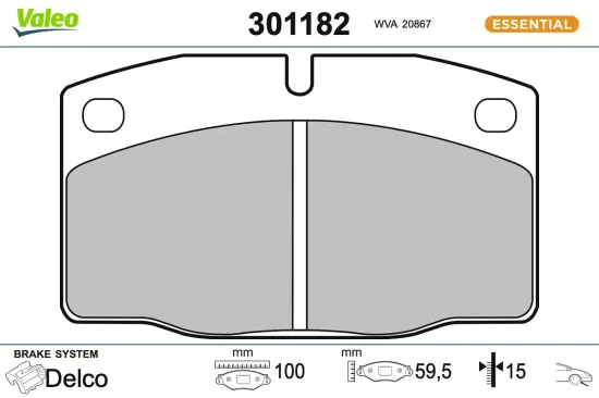 Bremsbelagsatz, Scheibenbremse Vorderachse VALEO 301182 Bild Bremsbelagsatz, Scheibenbremse Vorderachse VALEO 301182