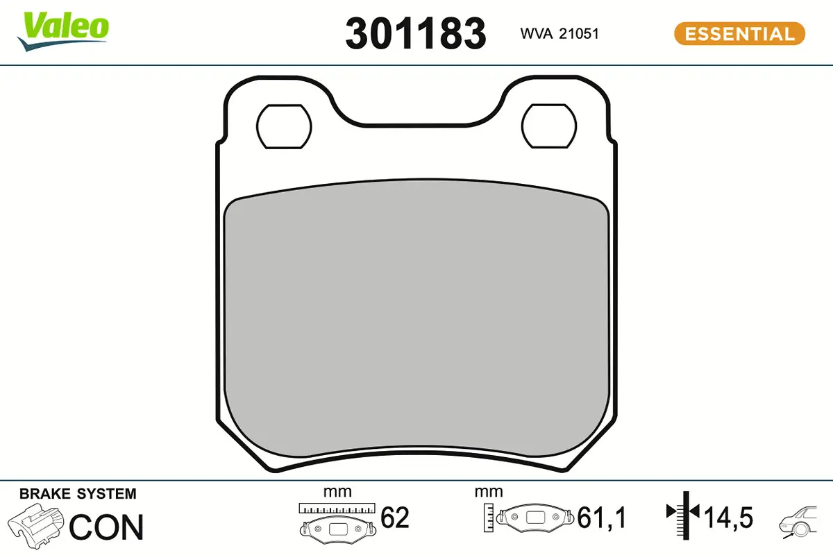 Bremsbelagsatz, Scheibenbremse Hinterachse VALEO 301183