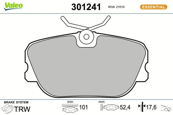 Bremsbelagsatz, Scheibenbremse Vorderachse VALEO 301241 Bild Bremsbelagsatz, Scheibenbremse Vorderachse VALEO 301241