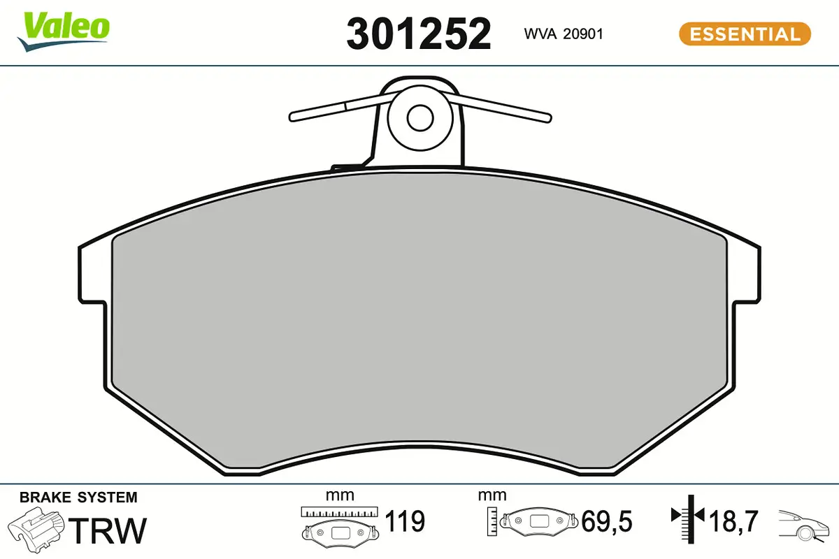Bremsbelagsatz, Scheibenbremse Vorderachse VALEO 301252