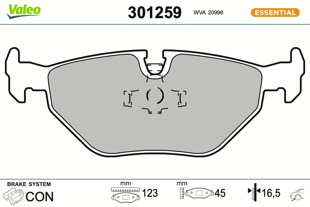 Bremsbelagsatz, Scheibenbremse Hinterachse VALEO 301259