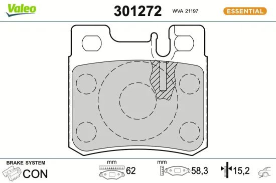 Bremsbelagsatz, Scheibenbremse Hinterachse VALEO 301272 Bild Bremsbelagsatz, Scheibenbremse Hinterachse VALEO 301272