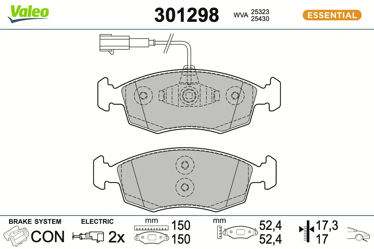 Bremsbelagsatz, Scheibenbremse Vorderachse VALEO 301298