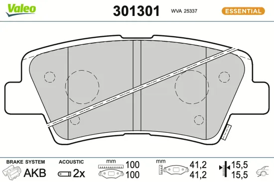 Bremsbelagsatz, Scheibenbremse Hinterachse VALEO 301301 Bild Bremsbelagsatz, Scheibenbremse Hinterachse VALEO 301301