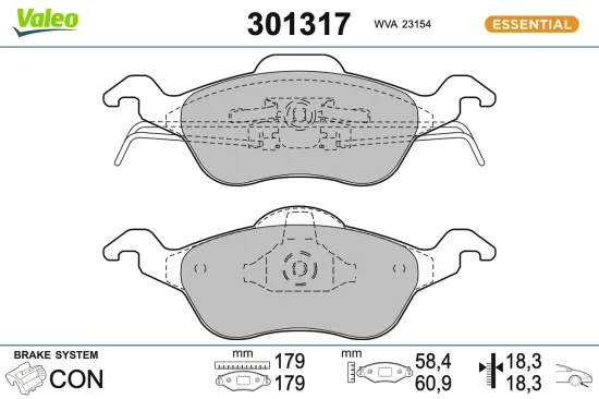 Bremsbelagsatz, Scheibenbremse Vorderachse VALEO 301317 Bild Bremsbelagsatz, Scheibenbremse Vorderachse VALEO 301317
